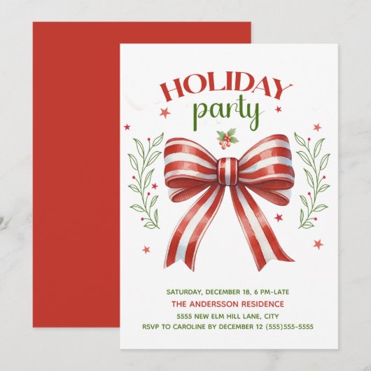 Rood Wit Groen Coquette Bow Vakantie Party Kaart (Voorkant / Achterkant)