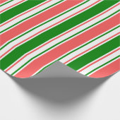 Rood, wit, groen gekleurde kerstlijntjes cadeaupapier (Hoek)