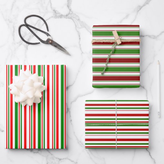 Rood, wit, groen gekleurde kerststijlstrepen inpakpapier vel (Voorkant)