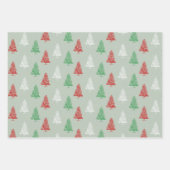 Rood Wit Groen Gestempelde Snowy Kerstbomen Inpakpapier Vel (Voorkant 3)