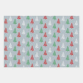 Rood Wit Groen Gestempelde Snowy Kerstbomen Inpakpapier Vel (Voorkant 2)