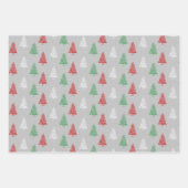 Rood Wit Groen Gestempelde Snowy Kerstbomen Inpakpapier Vel (Voorkant)
