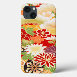 Rood Wit Groen Japans Kimono Bloemen iPhone 13 Hoesje