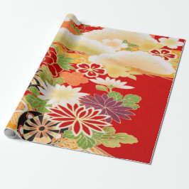 Rood Wit Groen Japans Kimono Bloemen Decoupage Cadeaupapier