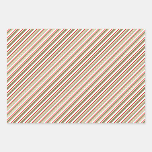Rood, wit, groen kerststijl strakke strips inpakpapier vel (Voorkant)