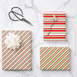 Rood, wit, groen kerststijl strakke strips inpakpapier vel