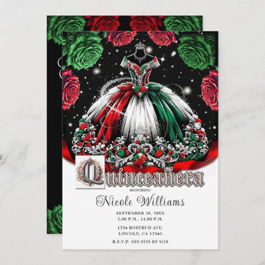 Rood Wit Groen Mis Quince Anos 15 Quinceañera Kaart (Voorkant / Achterkant)