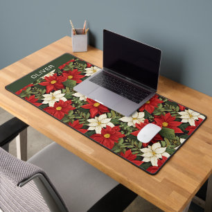 Rood Wit Groen Poinsettia Bloemen Patroon Naam Bureaumat