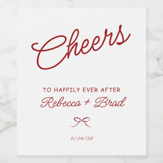 Rood & Wit Hand Getrokken Boog Schets bruiloft Wijn Etiket (Enkel label)