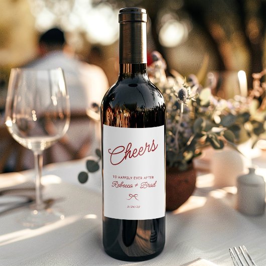 Rood & Wit Hand Getrokken Boog Schets bruiloft Wijn Etiket