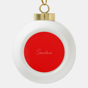 Rood wit handgeschreven minimalistisch Jouw naam Keramische Bal Ornament