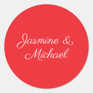 Rood & Wit Handgeschreven Namen Bruiloft Ronde Sticker