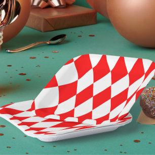 Rood Wit Harlequin Diamonds Checkers Ontwerp Papieren Bordje