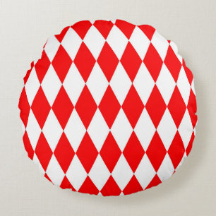 Rood Wit Harlequin Diamonds Checkers Ontwerp Rond Kussen