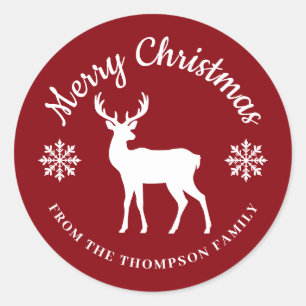 Rood Wit Herten En Sneeuwvlokken Kerst Ronde Sticker