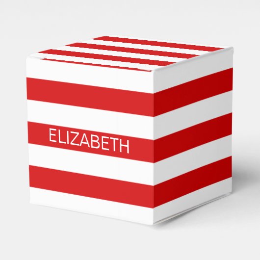 Rood wit horizontaal Preppy Stripe Name Monogram Bedankdoosjes (Voorkant Zijde)