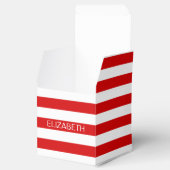 Rood wit horizontaal Preppy Stripe Name Monogram Bedankdoosjes (Geopend)