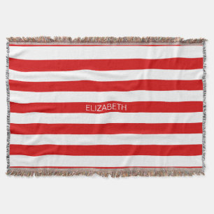 Rood wit horizontaal Preppy Stripe Name Monogram Deken