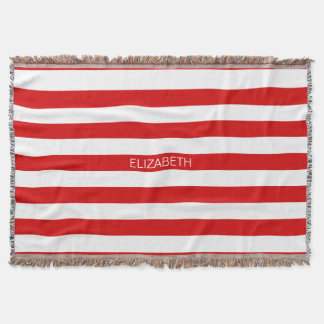 Rood wit horizontaal Preppy Stripe Name Monogram Deken