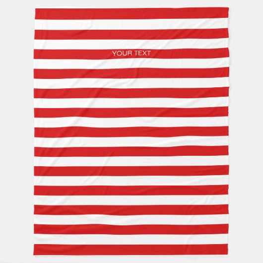 Rood wit horizontaal Preppy Stripe Name Monogram Fleece Deken (Voorkant)