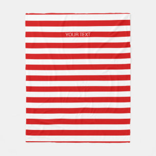 Rood wit horizontaal Preppy Stripe Name Monogram Fleece Deken