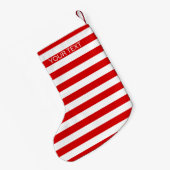 Rood wit horizontaal Preppy Stripe Name Monogram Kleine Kerstsok (Achterkant (Hangend))