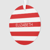 Rood wit horizontaal Preppy Stripe Name Monogram Ornament (voorkant)