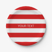 Rood wit horizontaal Preppy Stripe Name Monogram Papieren Bordje (Voorkant)