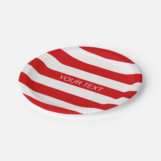 Rood wit horizontaal Preppy Stripe Name Monogram Papieren Bordje (Gekanteld)