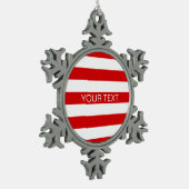 Rood wit horizontaal Preppy Stripe Name Monogram Tin Sneeuwvlok Ornament (Links)