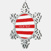 Rood wit horizontaal Preppy Stripe Name Monogram Tin Sneeuwvlok Ornament (Rechts)