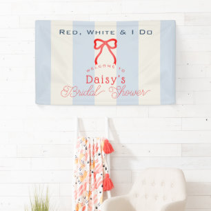 Rood Wit & Ik Doe Blauwe Strik Strepen Bruidsdouch Spandoek