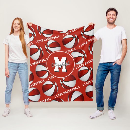 rood wit Ik hou van basketbalteamkleuren Fleece Bl (In situ)