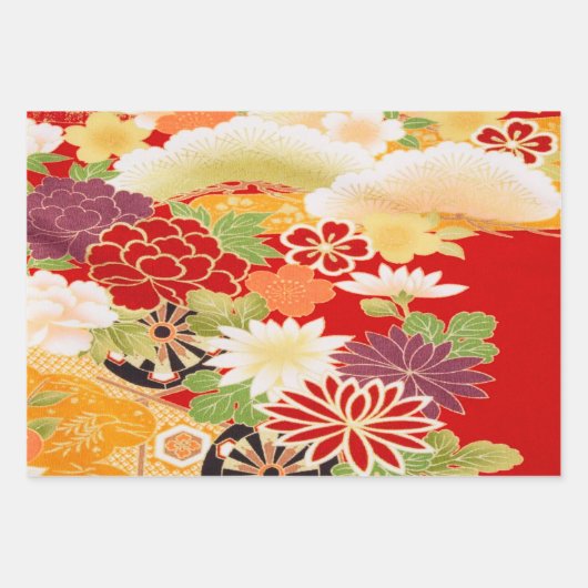 Rood Wit  Japans Kimono Bloemen Decoupage Inpakpapier Vel (Voorkant 2)
