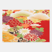 Rood Wit  Japans Kimono Bloemen Decoupage Inpakpapier Vel (Voorkant)