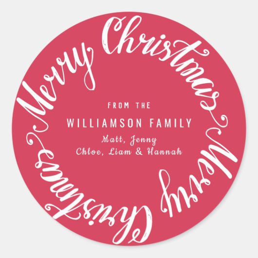 Rood Wit Kerst Kaart Envelop Seal Sjabloon Ronde Sticker (Voorkant)