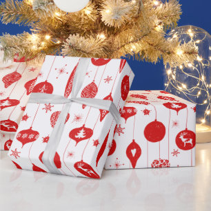 Rood Wit Kerst Ornament Bol Patroon Cadeaupapier