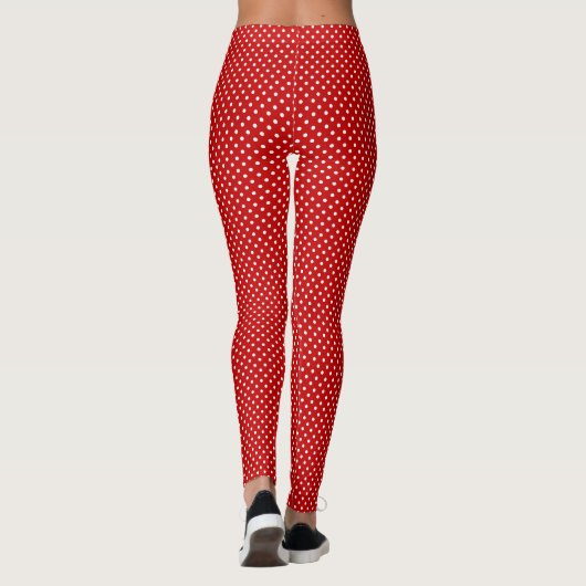 Rood & Wit Kerst Polka Dot Patroon Lang Leggings (Achterkant)