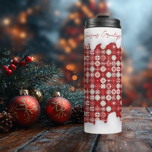 Rood Wit Kerst Snoep Patroon#13 ID1009 Thermosbeker