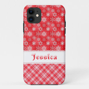 Rood & Wit Kerst Snowflake iphone 5 11 Hoesje