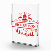 Rood Wit Kerstmis Gepersonaliseerde familienaam Fotoblokken (Rechts)
