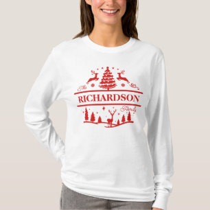 Rood wit Kerstmis Gepersonaliseerde Familienaam T-shirt