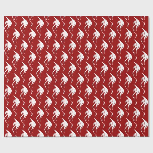 Rood Wit Kerstmis Tribal Dragon Cadeaupapier (Vlak)