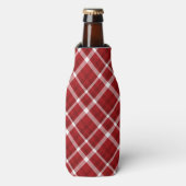 ROOD WIT KERSTPLAID PATROON FLESJESKOELER (Fles Voorkant)