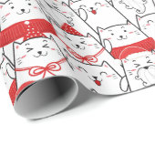 Rood Wit Kitty Katten Grappig Kerst Vakantie Gift Cadeaupapier (Rol Hoek)