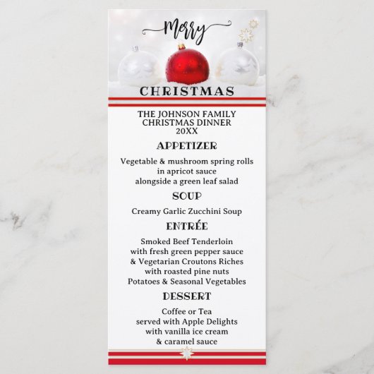 Rood Wit Klassiek Feestelijk Kerstmenu Menu (Voorkant)