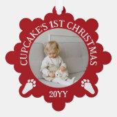 Rood Wit Konijn Poot Prints Bunny's 1e Kerstmis Ornament Kaart (Achterkant)