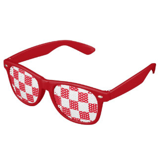 Rood-wit Kroatisch schaakbordpatroon Retro Zonnebril