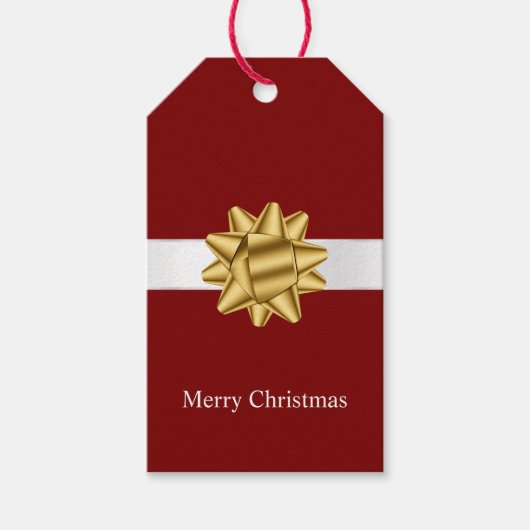 Rood Wit Lint Goud Boog Kerstmis Cadeaulabel (Voorkant)