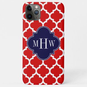 Rood, wit Marokkaans #5 Navy 3 Initiaal monogram iPhone 11 Pro Max Hoesje